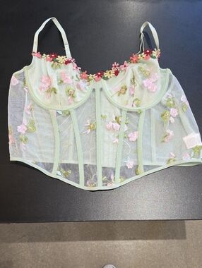 SHEIN Mint Green Floral Embroidered Longline Bralette